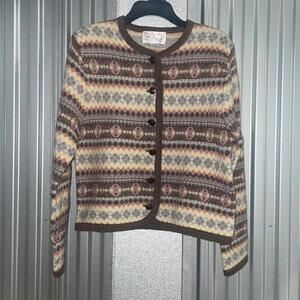 Vintage Tally Ho Nordic Faire Isle Printed Pastel 100% Wool Sweater Nordic